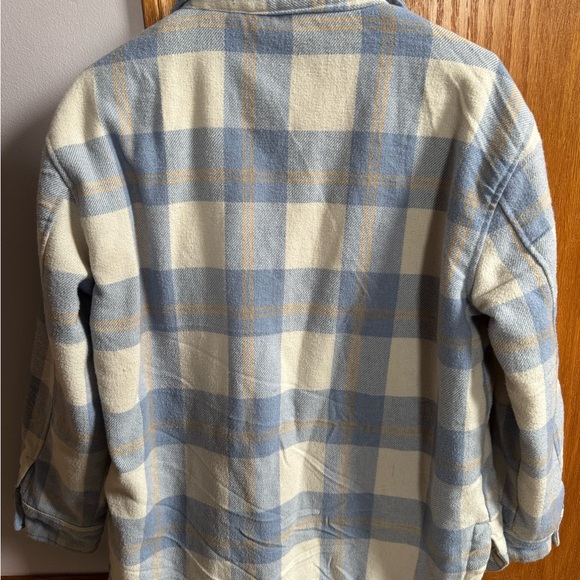 Light Blue & Cream Plaid Sherpa-Lined Shirt Jacket - Picture 3 of 3